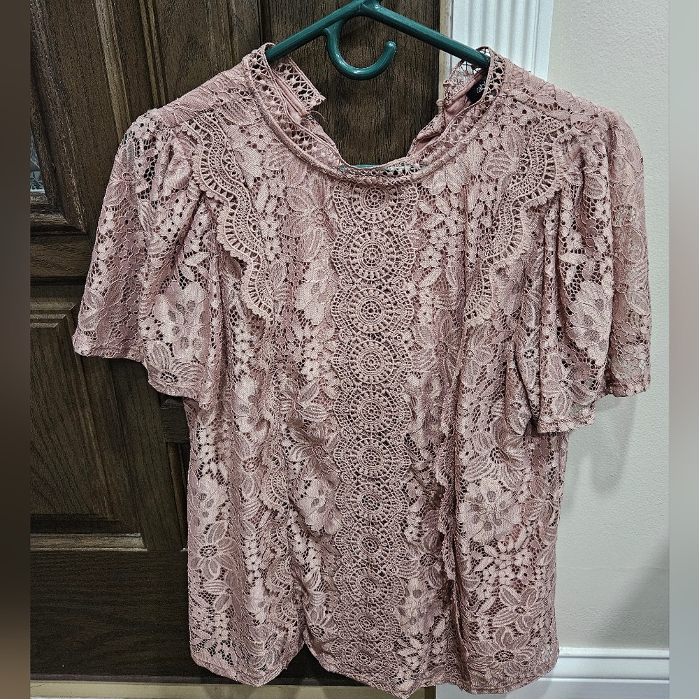 Cable&Gauge pink Lace Top in Taupe NWT
